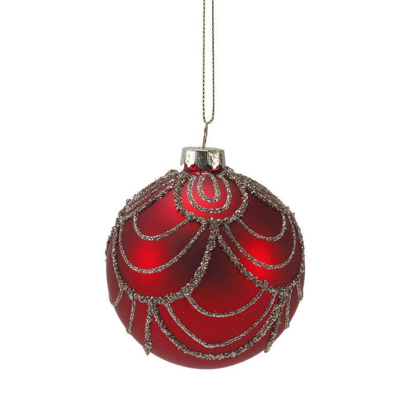 Liathróid Gloine Nollag Neamhlonrach Dearg 8cm Bauble le Babhta Óir Glitter