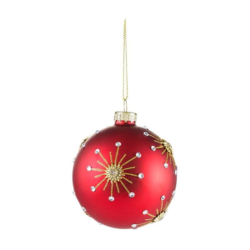 Liathróid Gloine Nollag Neamhlonrach Dearg 8cm Bauble le Babhta Óir Glitter