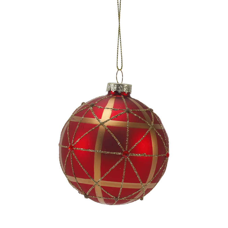 Liathróid Gloine Nollag Neamhlonrach Dearg 8cm Bauble le Babhta Óir Glitter