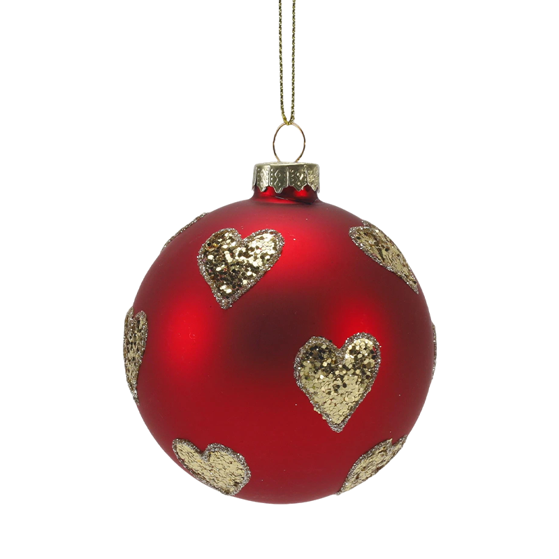 Liathróid Gloine Nollag Neamhlonrach Dearg 8cm Bauble le Babhta Óir Glitter