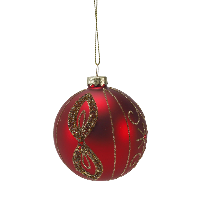 Liathróid Gloine Nollag Neamhlonrach Dearg 8cm Bauble le Babhta Óir Glitter