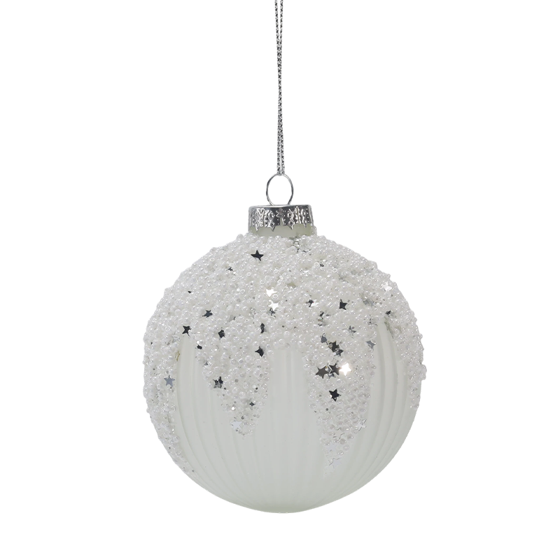 8cm Snowy Starry White & Silver Ball Gloine Ornáide Liathróid Gloine (Aonair / Sraith de 3)