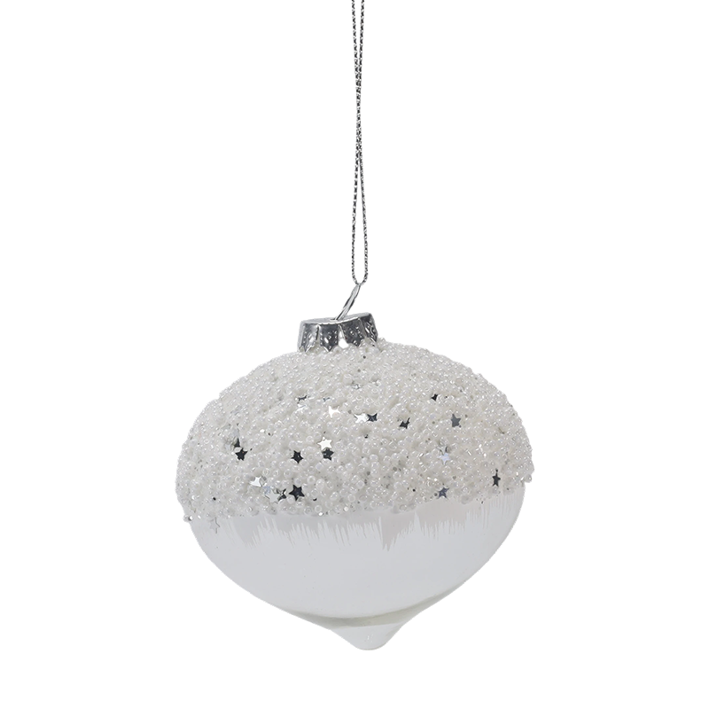 8cm Snowy Starry White & Silver Ball Gloine Ornáide Liathróid Gloine (Aonair / Sraith de 3)