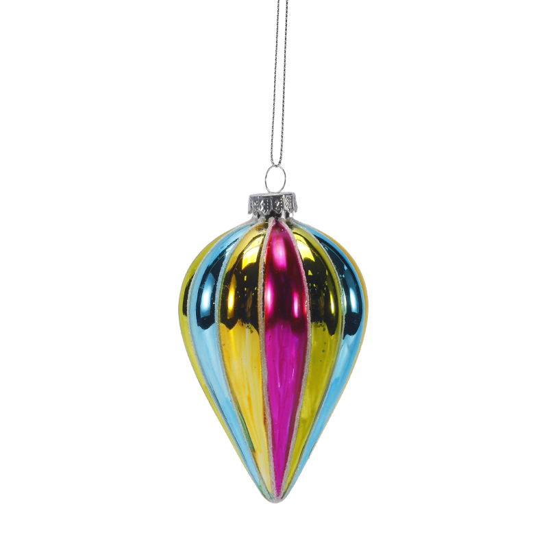 Ornáid liathróid Nollag gloine Nollag 8cm Retro Rainbow Stripe (Aonair / Sraith de 4)