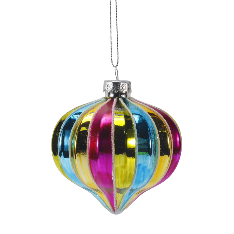 Ornáid liathróid Nollag gloine Nollag 8cm Retro Rainbow Stripe (Aonair / Sraith de 4)