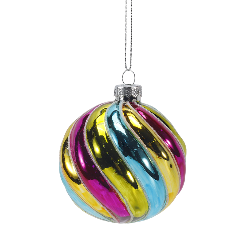 Ornáid liathróid Nollag gloine Nollag 8cm Retro Rainbow Stripe (Aonair / Sraith de 4)