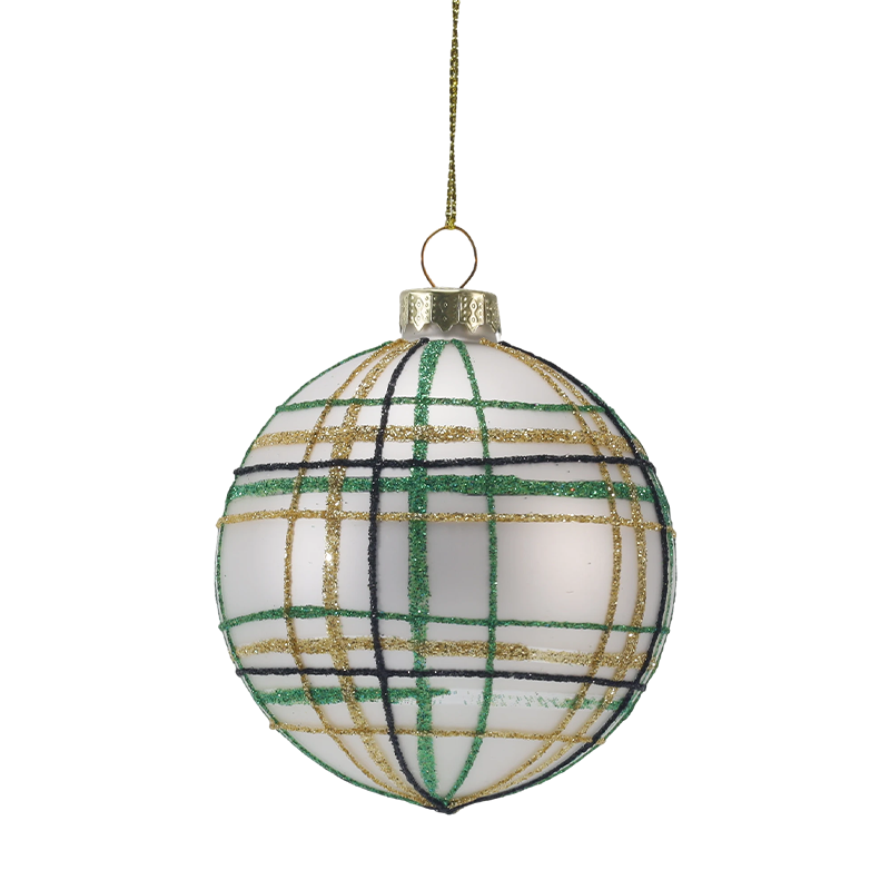 8cm Retro Plaid & Stripe Nollag Ornáid liathróid ghloine (Aonair / Sraith de 3)