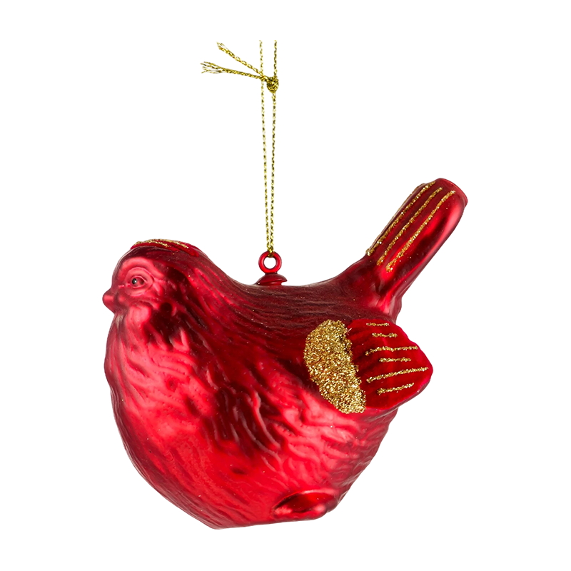 Ornáid Gloine Nollag Cruth Éan Óir Dearg